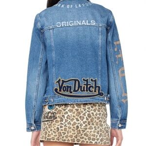 Von Dutch Blue Jean Jacket with Embroidered Patches